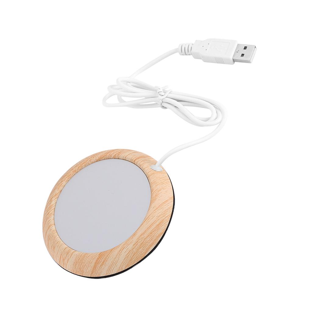 USB Wood Grain Cup Warmer Heat Beverage Mug Mat Office Tea Coffee Heater Pad