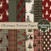Whaline 24 Pack Christmas Pattern Paper 30x30cm Woodland Merry Christmas Scrapbook Paper Double-Sided Plaid Xmas Craft Paper Folded Flat for DIY Card