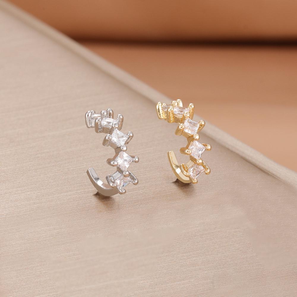 1Pc Simple Square Zircon Earcuff Clips On Earring for Women Girls No Fake Piercing Cartilage Earrings Ear Ring Without Hole