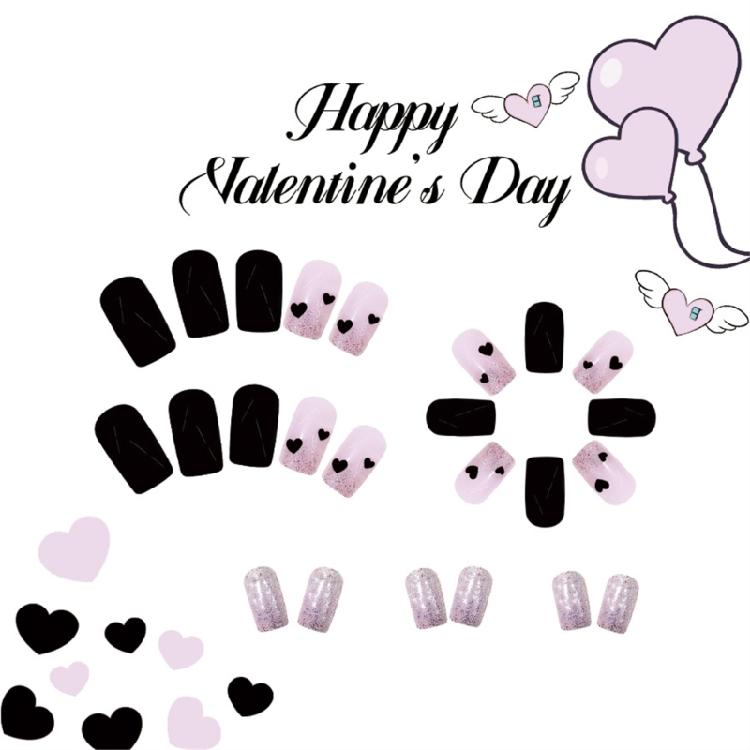 Unghia Press-on Quadrata Corta Unghia Finta Francese Copertura Totale Unghia Finta Acrilica Design San Valentino Unghia Finta per Donne e Ragazze