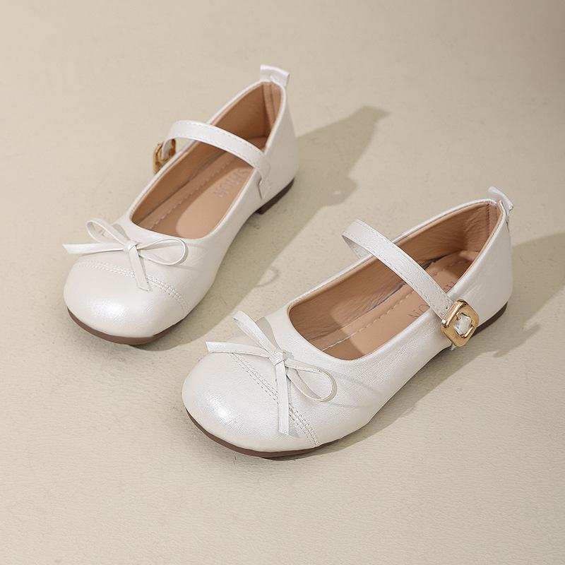 French bow Mary Jane single shoes women's 2025 summer new round head gentle thick heel comfortable commuting small leather shoes
