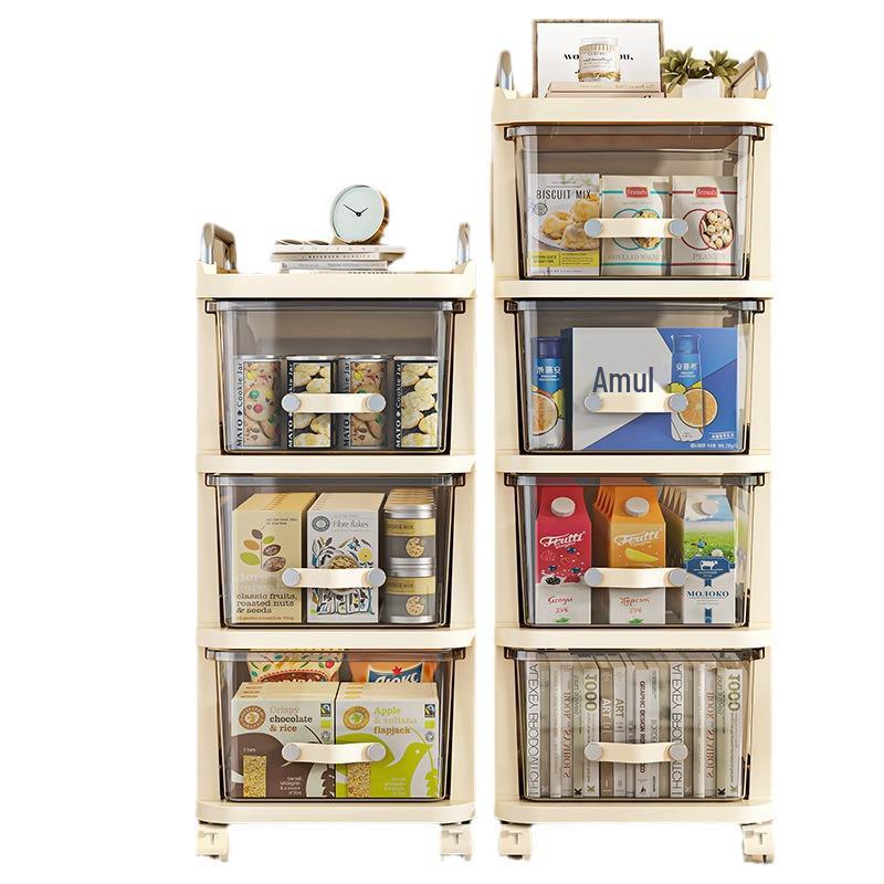 Multi-layer Transparent Drawer Storage Cabinet & Movable Trolley Shelf for Living Room