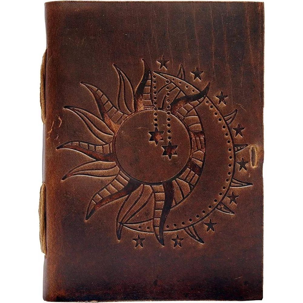 Sun Moon Vintage Leather Journal Book Of Shadow Grimoire Antique Leather Notebook
