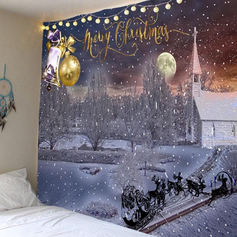 Christmas Tapestry Winter Snowman New Year Background Wall Hanging Decoration Fireplace Stockings Gifts Hanging Cloth