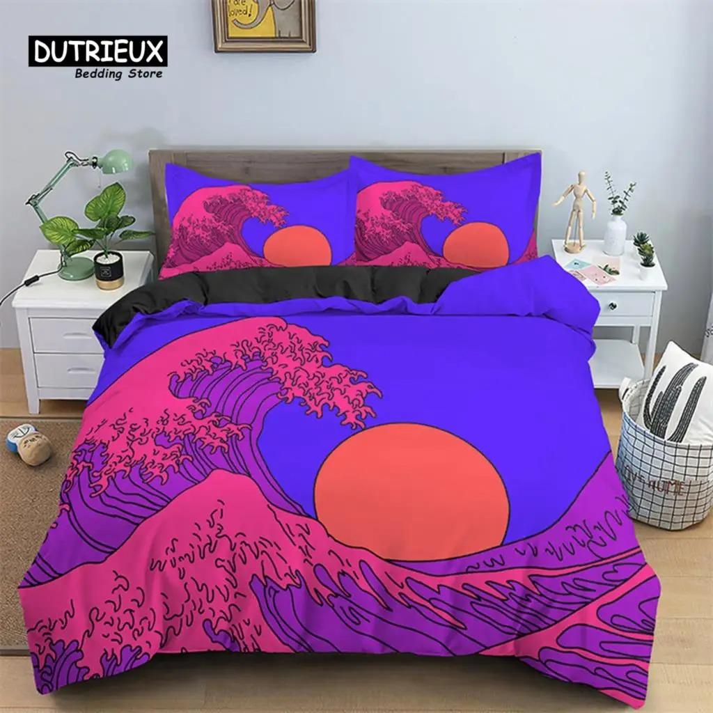 Poszewka na kołdrę Japońskie Fale Mikrofibra Abstrakcyjny Wzór Geometryczny Komplet pościeli Psychedeliczna Poszewka na kołdrę Dla Dziewcząt Pokój Nastolatka