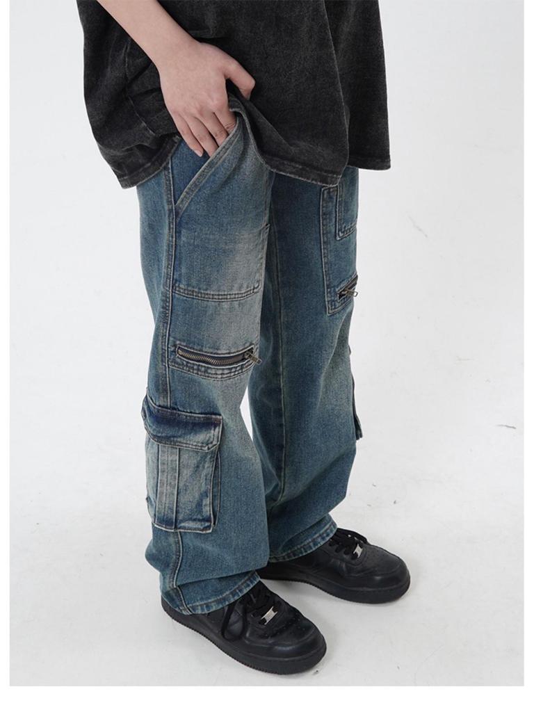 Unisex Retro High-Street Wide-Leg Jeans with Pockets