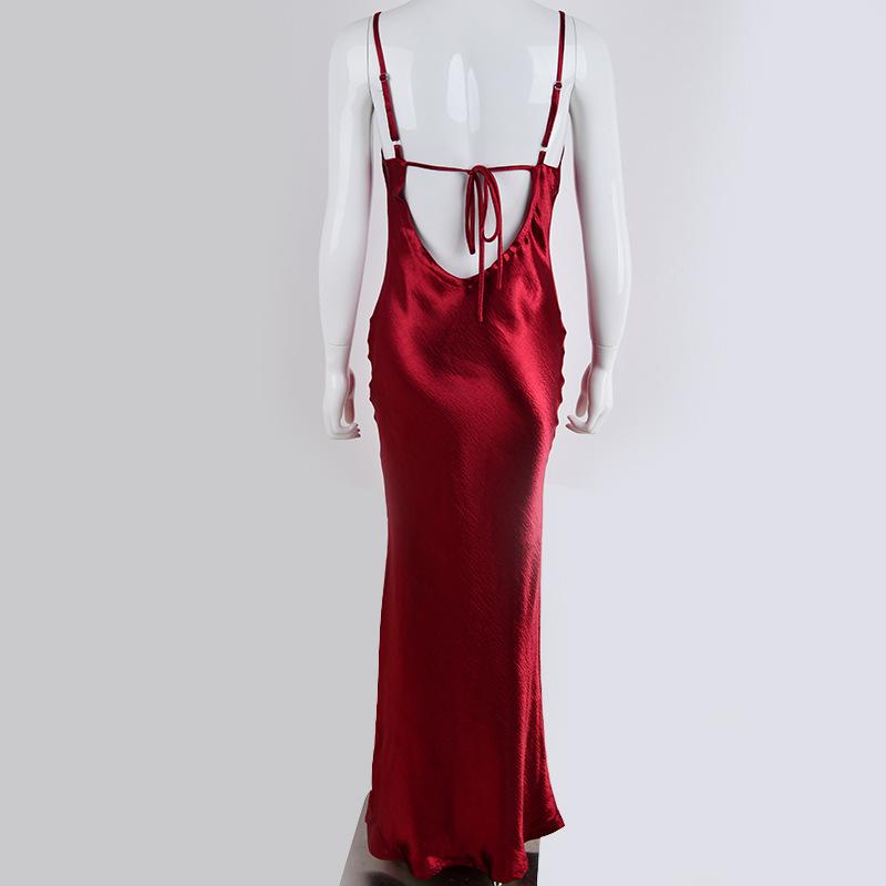 Women's Elegant Satin Slip Dress - Sexy Backless Strappy Nightclub Evening Gown