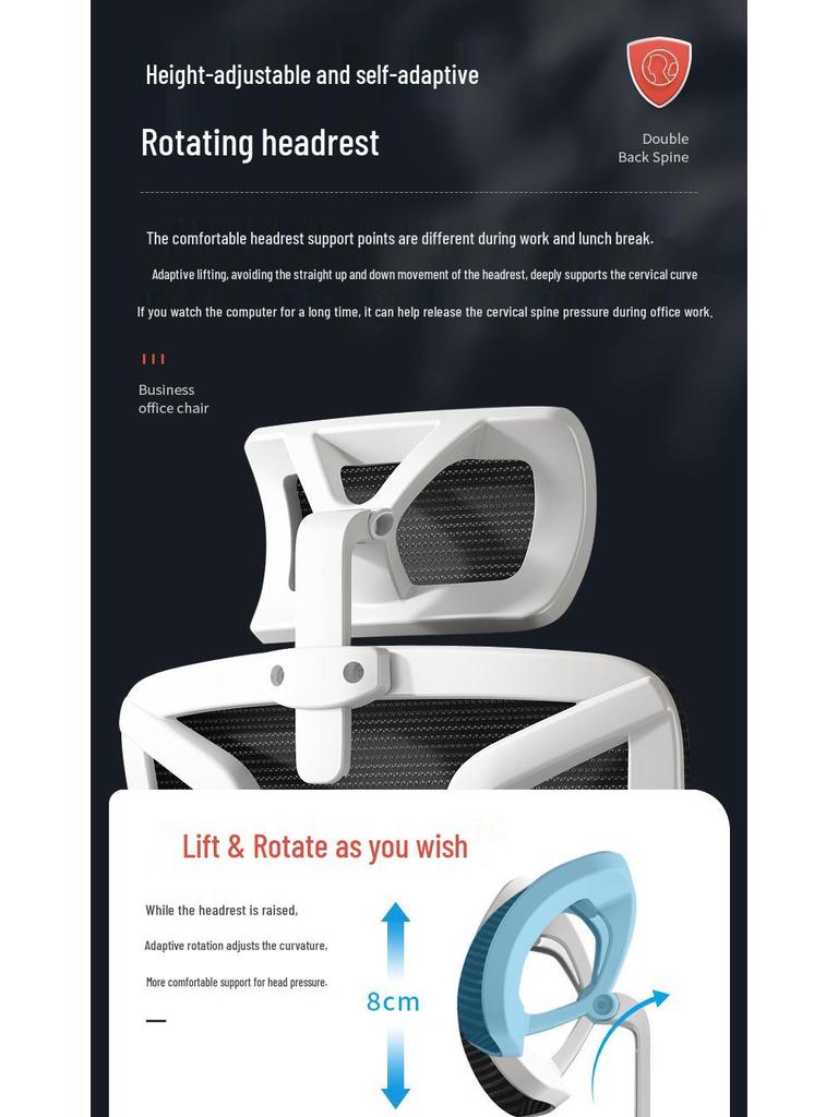 Ergonomic Reclining Swivel Computer Chair with Double Backrest for Home Office or Dorm