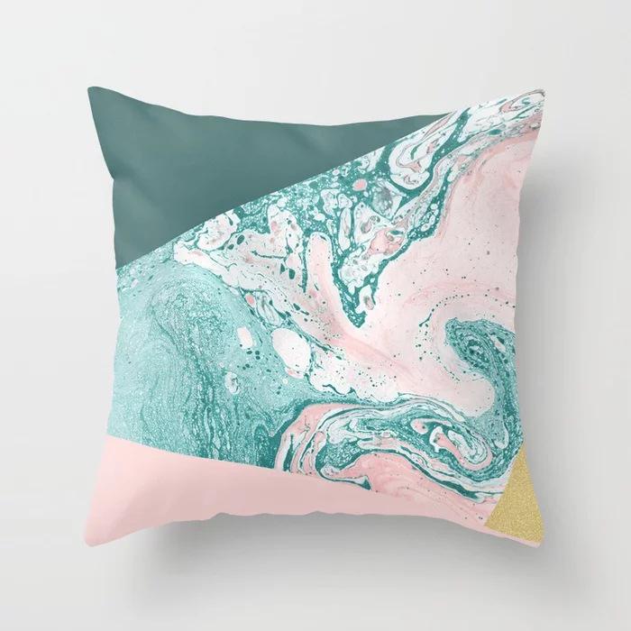 New Car Cushion Marble Geometric Pattern Peach Leather Velvet Pillow Case Pillow