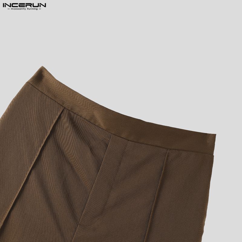 INCERUN Men Casual High Waist Sheer Gradient Patchwork Long Flare Pants Trousers