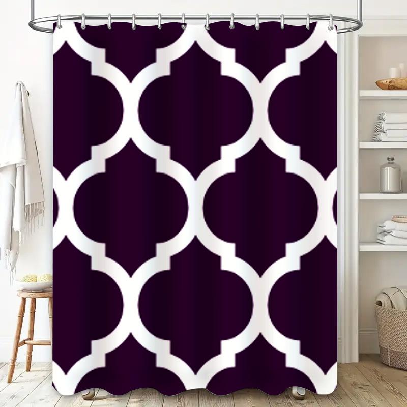 Purple White Moroccan Bath Shower Curtain With 3 Rings For Rod Holders Modern Home Decor Bathroom Liner (290X180Cm)