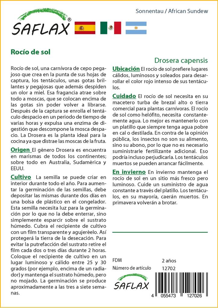 SAFLAX African Sundew - 200 Seeds - With Potting Substrate for Better Cultivation - Drosera Capensis