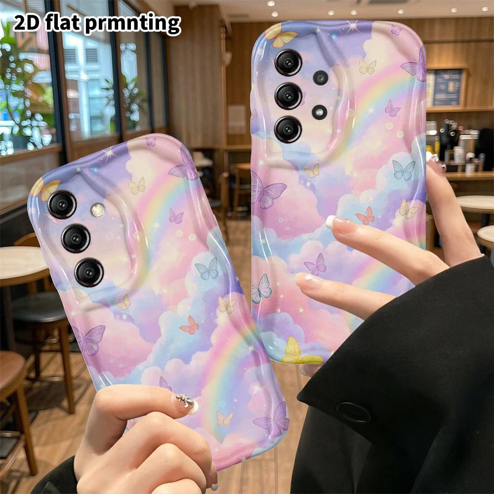 Phone Case: 2D Flat Samsung Galaxy A34 A35 M05 M06 S20 S22 S21 FE Plus 5G Protective Case, Cloud Sea Rainbow Butterfly, Christmas and Halloween Gift