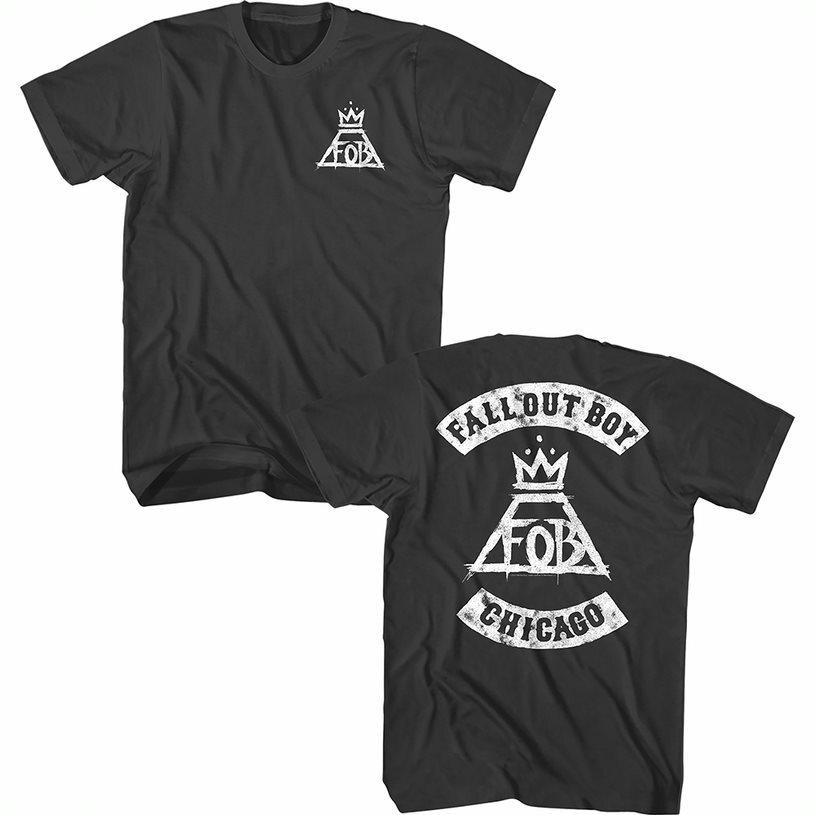 Fall Out Boy FOB Biker Logo Men T Shirt Chicago Punk Rock Tee Crowned Volcano L