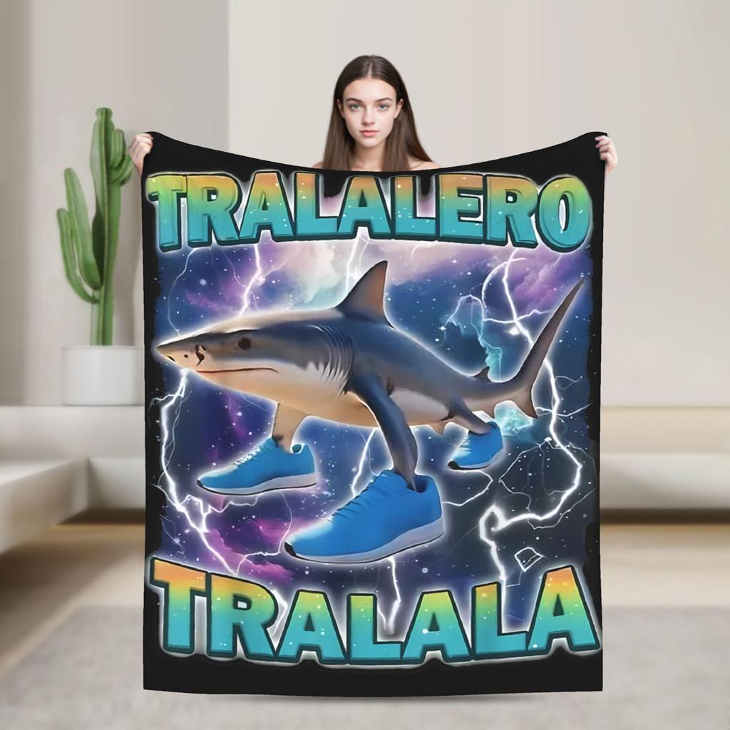 Tralalero Tralala Coperta Meme Brainrot Italiano Flanella Fantastica Calda Coperte Plaid per Letto Soggiorno Primavera/Autunno