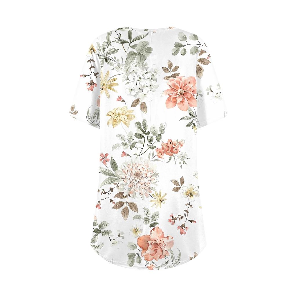 Damenmode Große Größe Rundhals Kurzarm Casual Print Lose Pullover Top