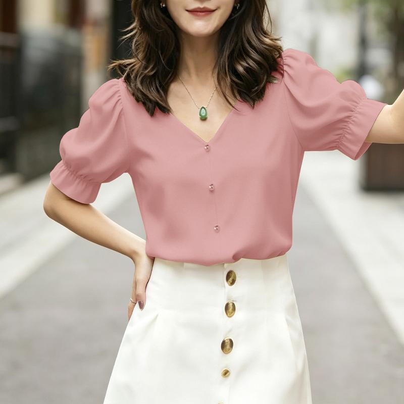 ZANZEA Women Casual V-Neck Solid Color Short Sleeve Blouse