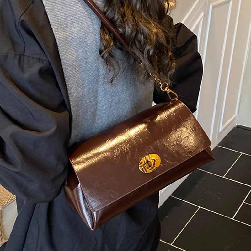 Premium Oil Wax Leather Small Bag Women's 2025 New Fashion Retro Hand Carry Small Square Bag Shoulder Messenger Bag
