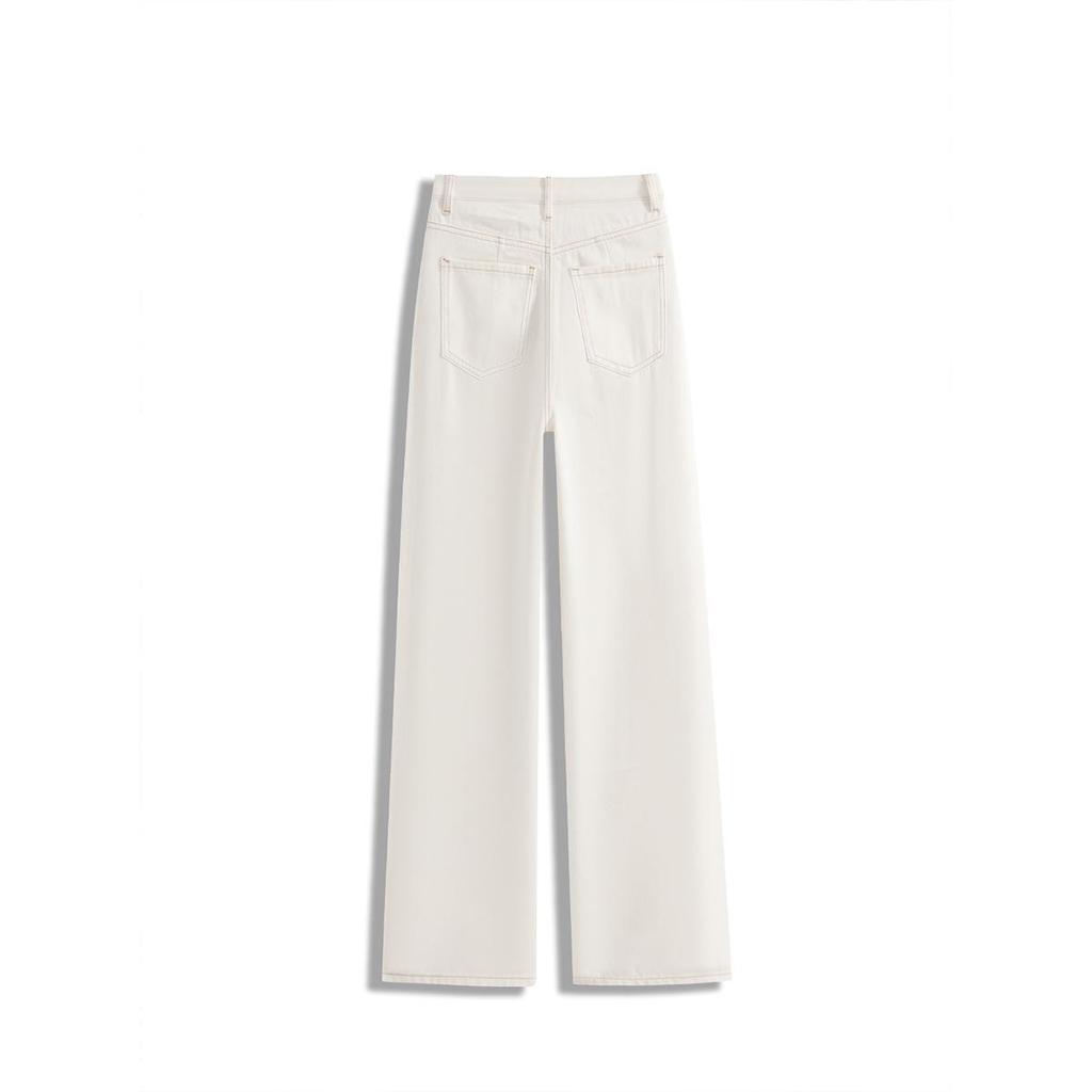 Elegant White Denim High-Waist Wide-Leg Pants - Summer Slim Fit