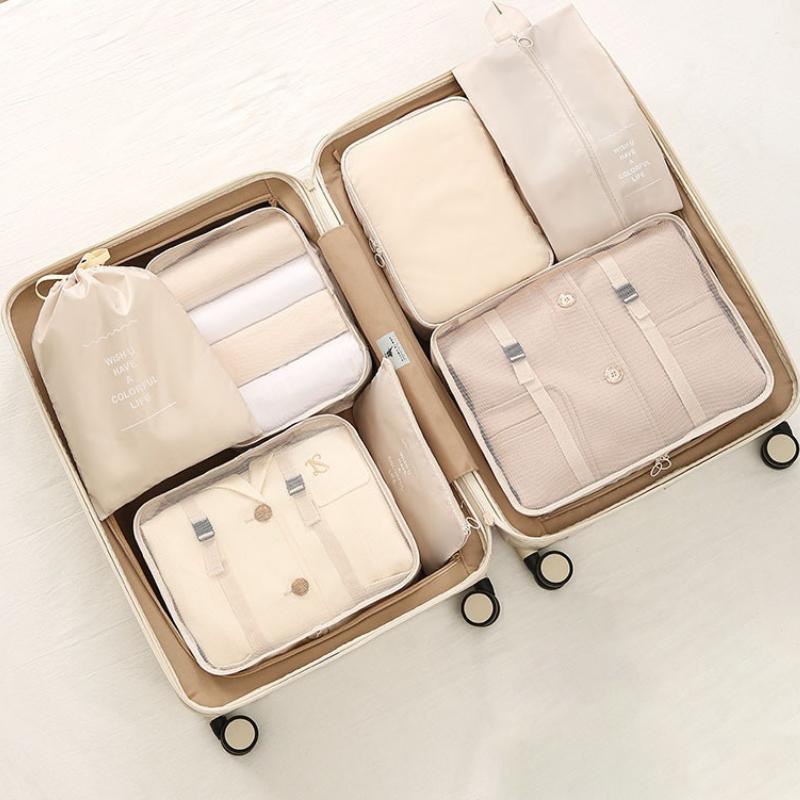 

7Pcs/set Travel Storage Bag Set Travel Luggage Organizer Bags Toiletry Shoe Clothing Underwear Sorting Bag бежевий