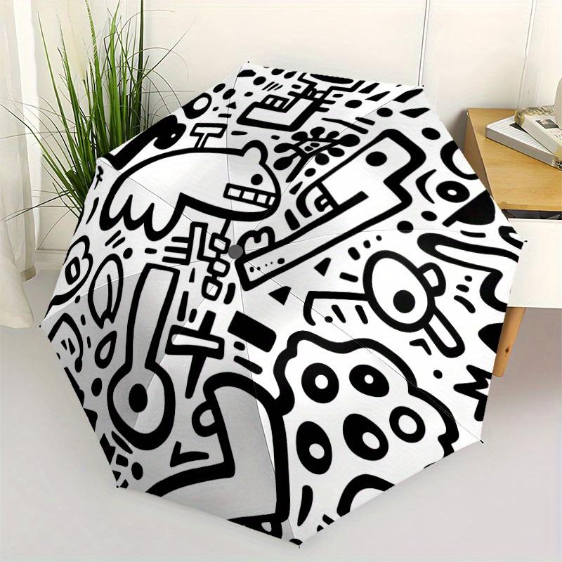 1pc Music Doodle Automatic Open 8-Rib Windproof Umbrella, Travel & Commuting, Suitable for All Seasons