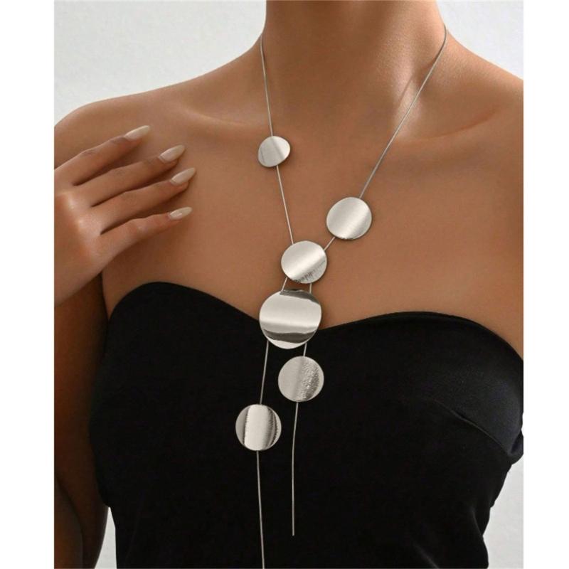 European And American Style Long Necklace  Large Round/Heart Pendant Neck Chain for Women Simple and Elegant Designing