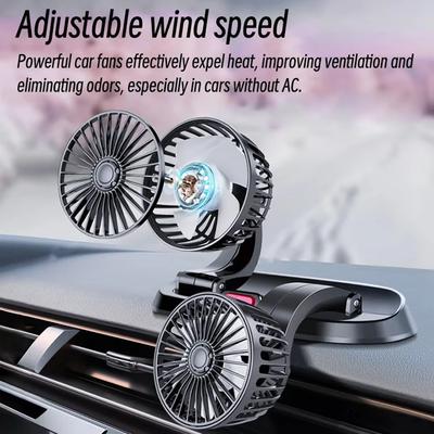 Car Fan Cooling Car Fan Dual Head USB Car Fan Speeds Adjustable Auto Cooler Air Fan Car Accessories Wind Regulation