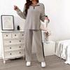 TUME Plus Size Ribbed Hoodie & Wide Leg Pants - Women's Autumn/Winter Casual Fashion Two-Piece Set