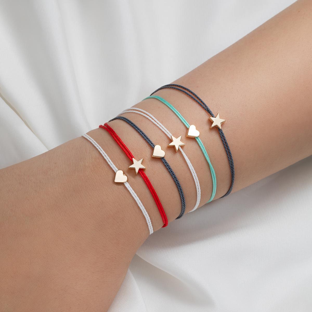 

6-piece set of Bohemian style colorful rope woven heart star multi-layer layered women s bracelet