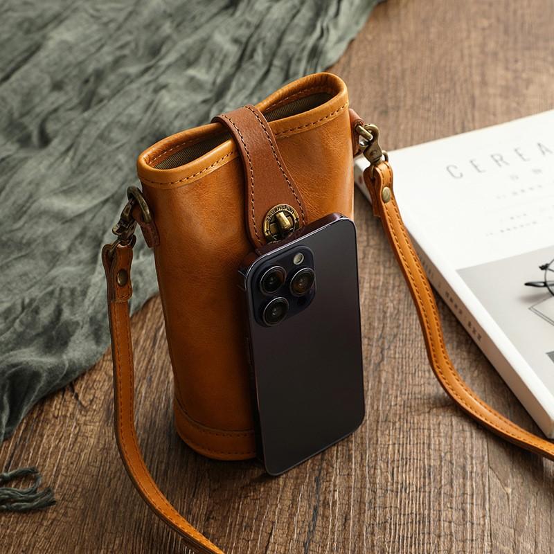Johnature Freizeit natürliche weiche echte Rindsleder Frauen kleine Tasche vielseitige Retro einfarbig Schulter- und Umhängetaschen