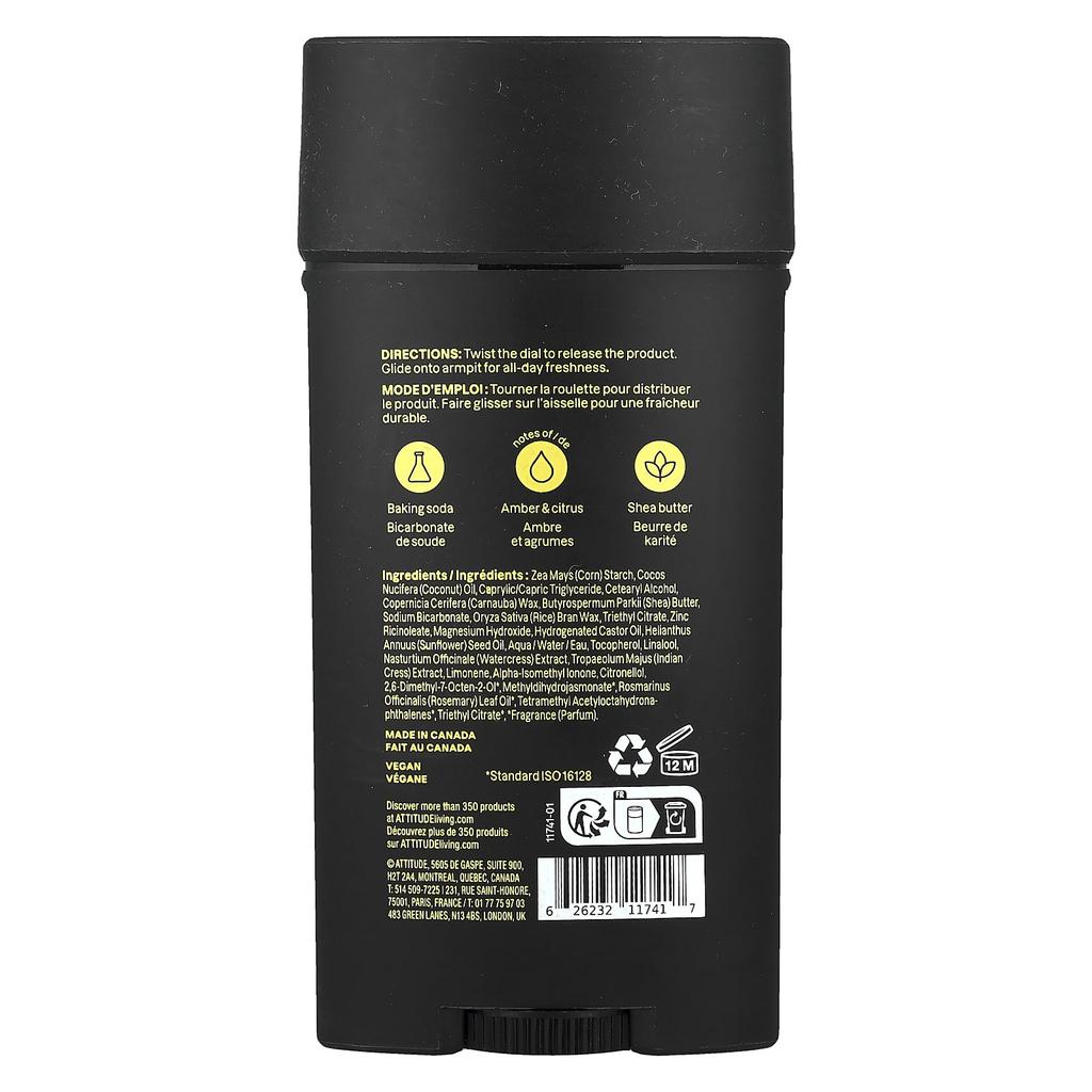 ATTITUDE Super Leaves™, Aluminum-Free Deodorant, Men, Pumpkin & Citrus, 2.64 Oz (75 G)