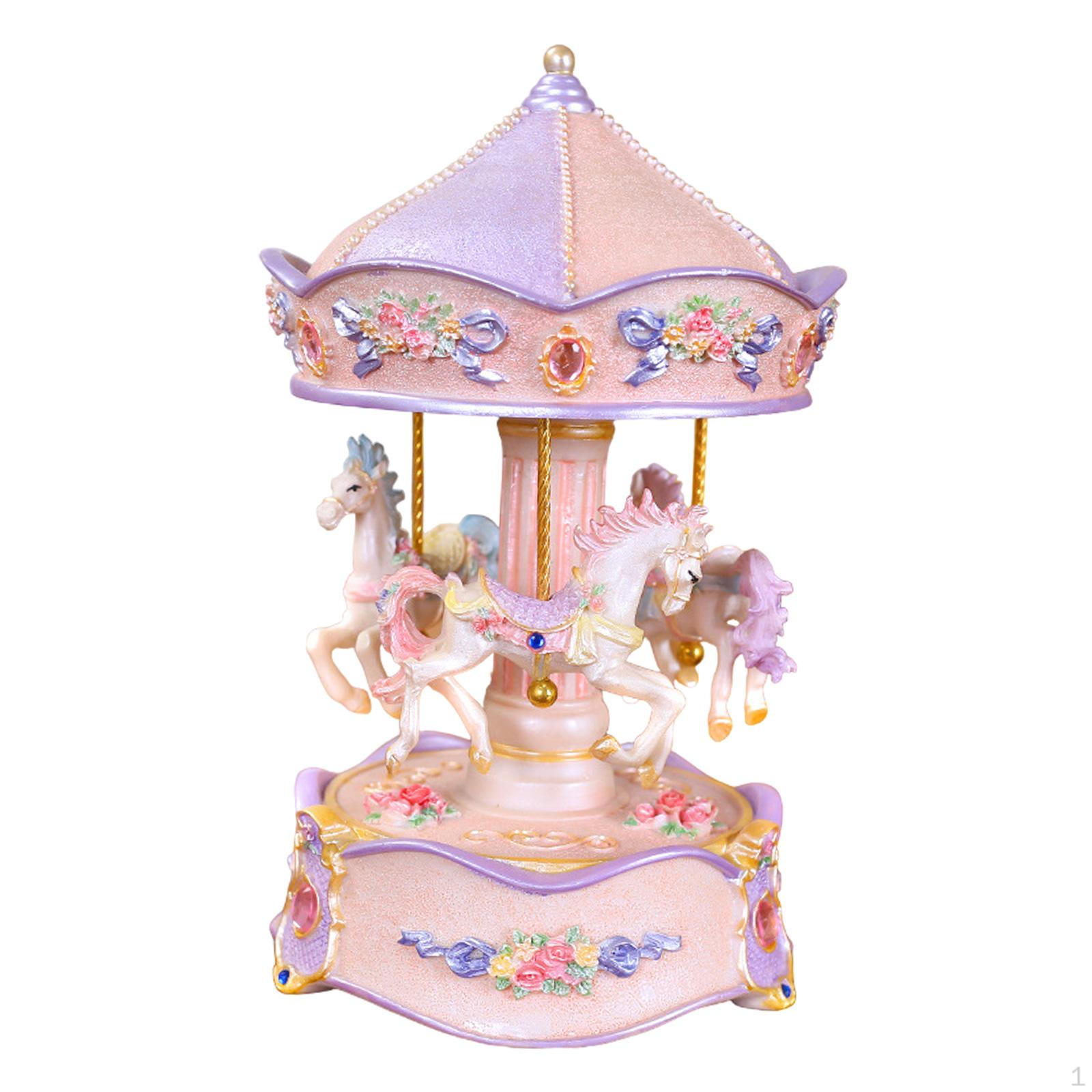 

Carousel Music Box Decor Desktop Decorative Handmade Clockwork Type Horse Wind up Rotation фіолетовий