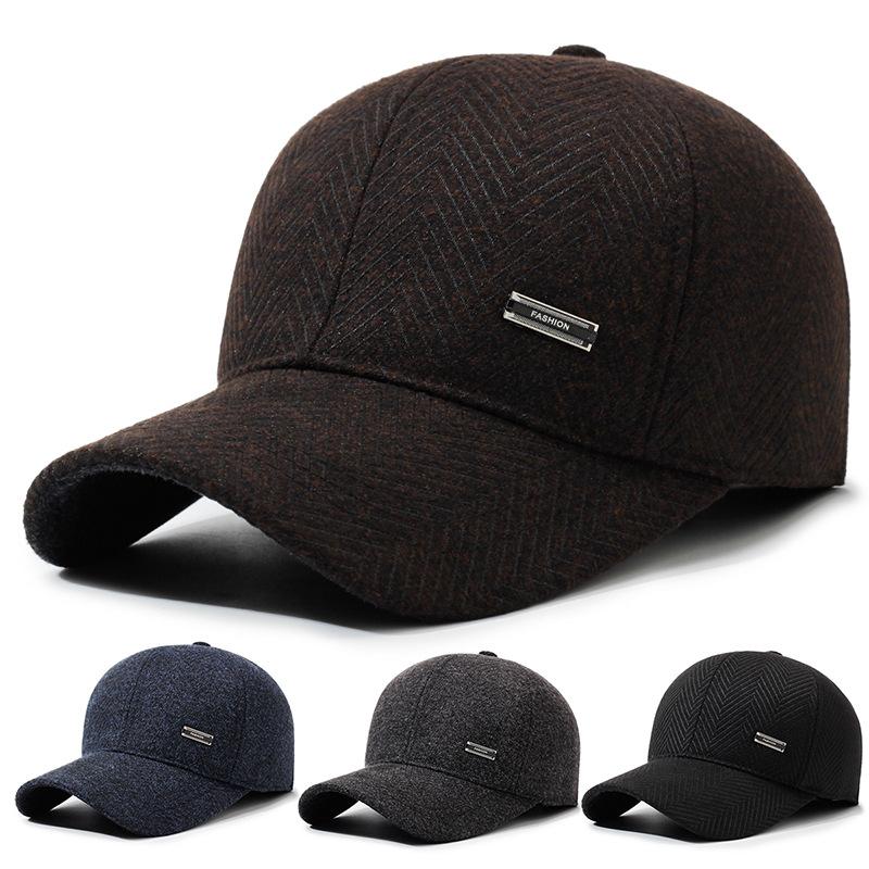 Winter Men's Woolen Baseball Cap Middle-Aged Warm Hat Autumn Father Cotton Cap