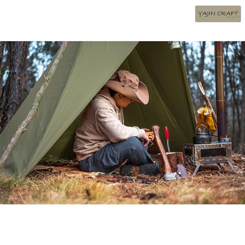 YAJIN CRAFT Tipi-Style Tent, Green, One-Pole Tent, TC Tent with One-Pole Skirt, Solo Camping, Easy Setup, Military Tent