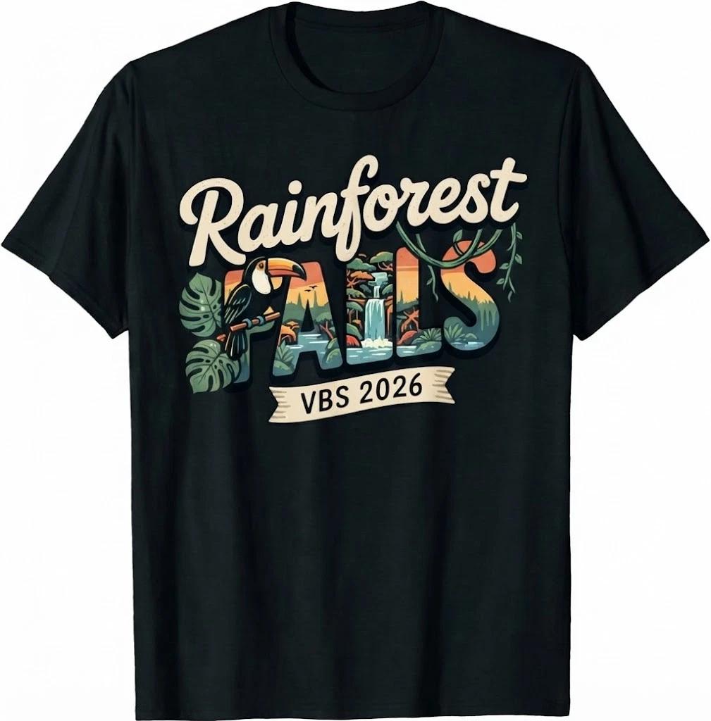 Rainforest Falls VBS 2026 T-Shirt Tropical Jungle Adventure Kids Summer Camp Tee 3XL