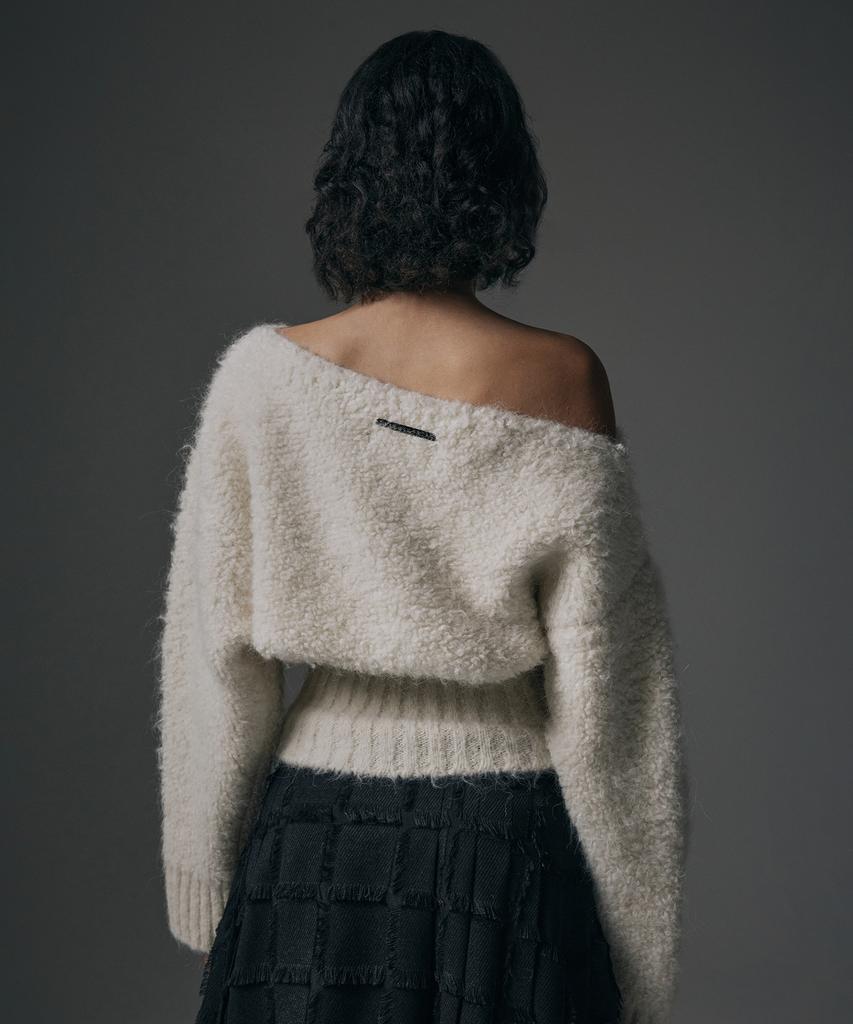 Teulimingbeodeu Alpaca Boucle Open Shoulder Knit [ Ivory ]