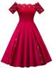 Elegant Plus Size Lace Dress With Off Panel Shoulder Design And High Waist Silhouette For Sophisticated Occasions