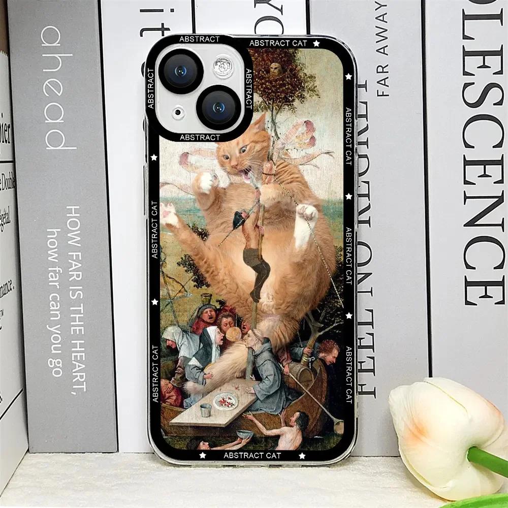 Ästhetische Van-Gogh Gustav Klimt Mona Lisa Dicker Katze Kunst Handyhülle für IPhone 16 15 13 12 11 Pro Max Mini XS X 14 Plus Klare Hülle
