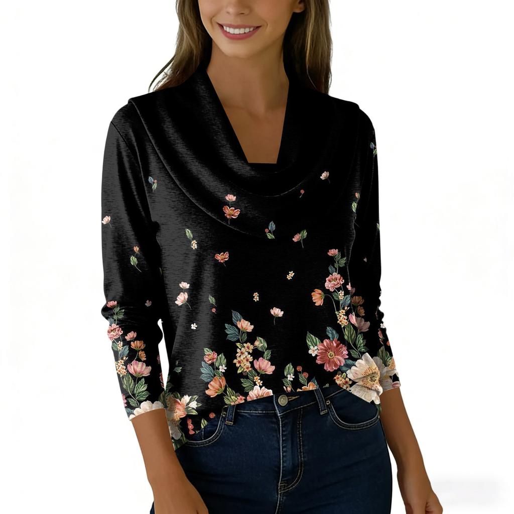 Women's Casual And Fashionable Round Neck Long Sleeved Printed Top Sweater