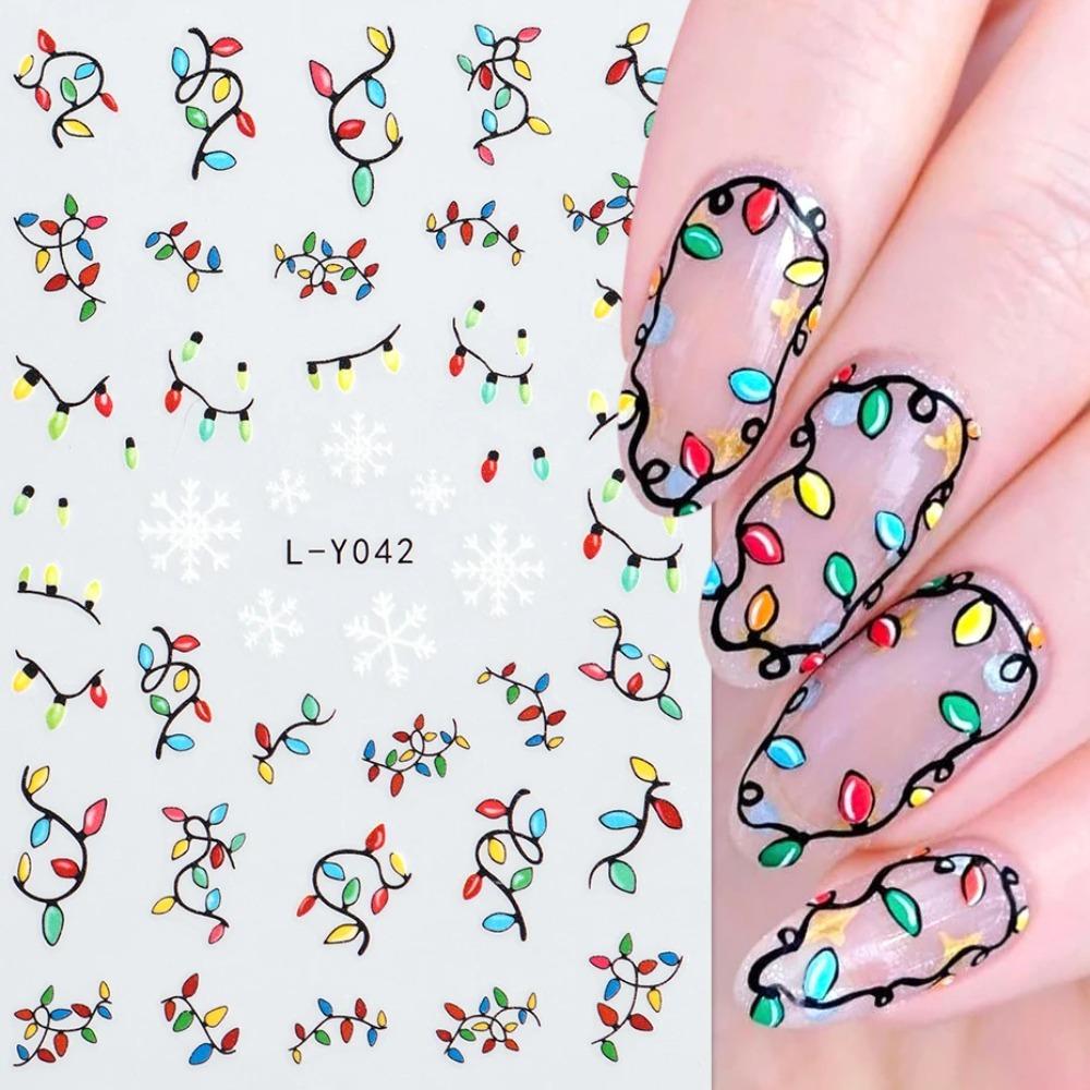 Luminous Lanterns Christmas Nail Art Stickers Colored Light Bulbs Christmas Tree Gingerbread Man Snowflake Nail DIY Decoration
