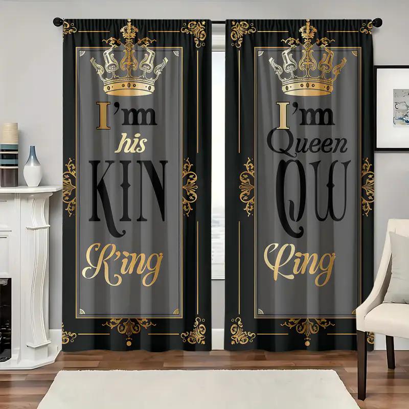 2PCS - King Theme Festival Atmosphere Printed Curtains, Suitable for Bedroom and Living Room Home Decoration