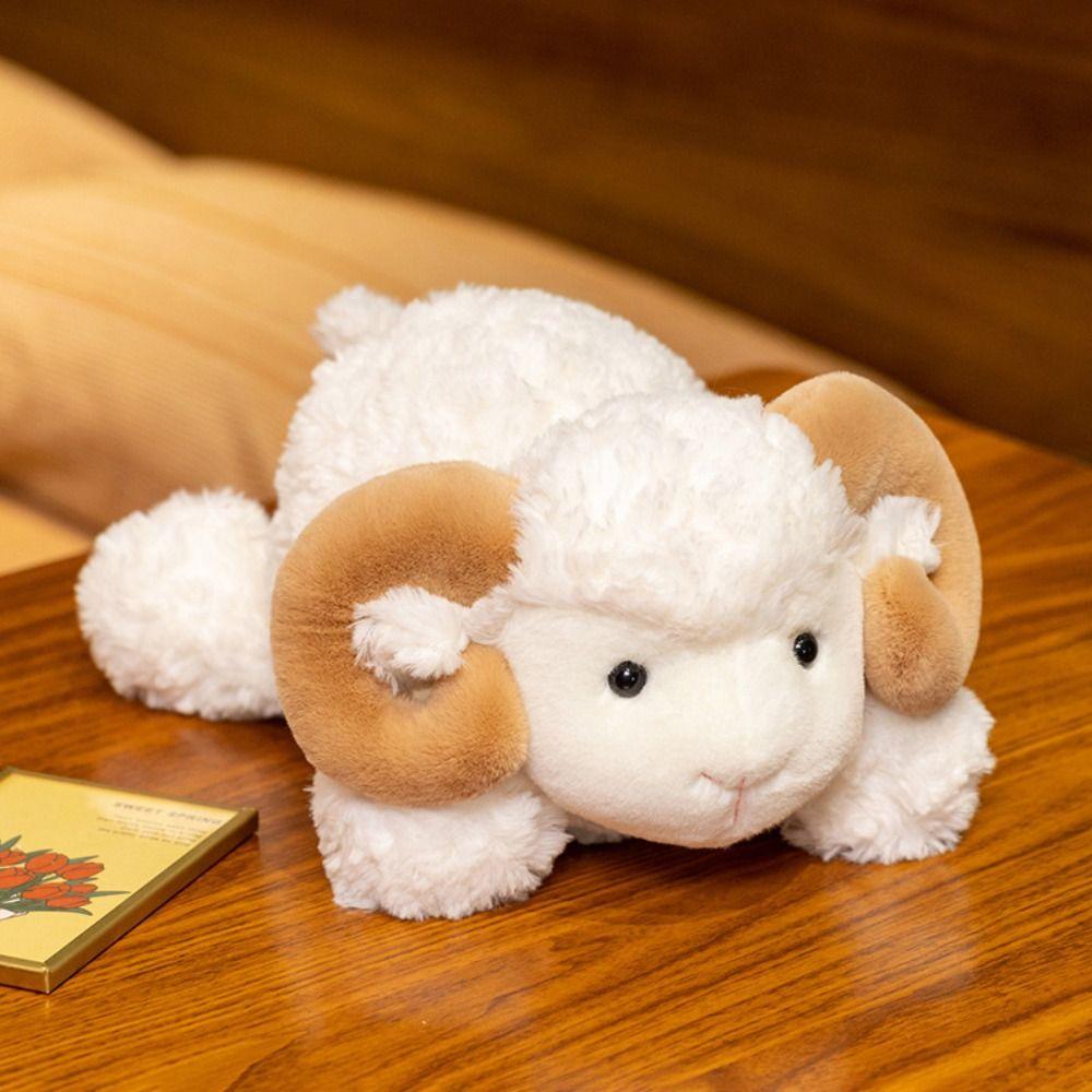 Lying Cute Animal Plush Toys PP Cotton Big Horns Goat Toys  Room Decoration