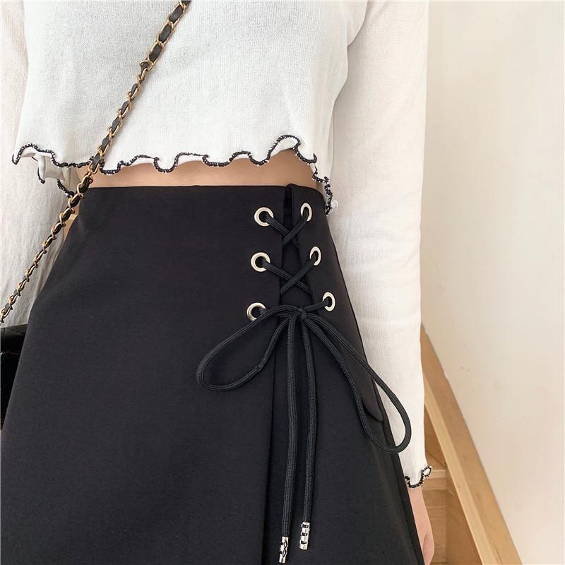Women Skirts Large Size Casual A-line Mini Skirt Female Summer Solid Color Slim Lace-up Skirt High Waist Irregular Skirt