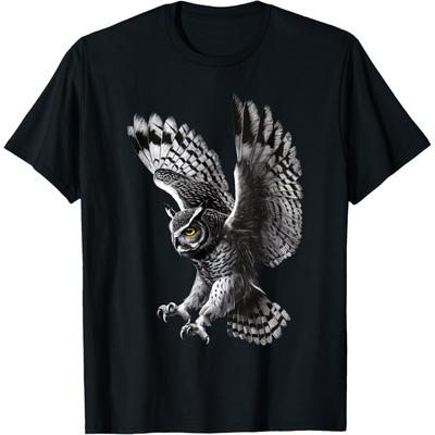 Flying Owl Artwork Wildlife Nature Animal Bird Watching T-Shirt
