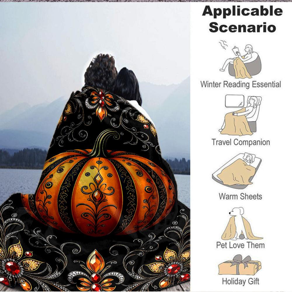 1pc Gothic Pumpkin Blanket, Lightweight Flannel Throw Blanket for Sofa, Bed, Travel, Camping, Living Room, Office, Couch, Chair, and Bed