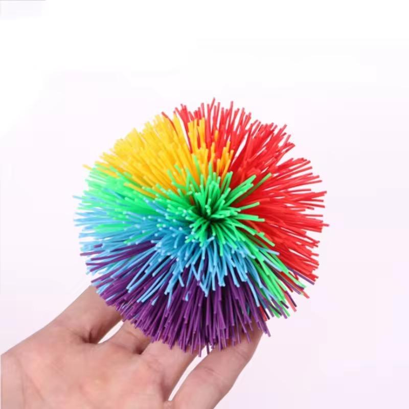 Children's colored rubber line ball toy pressure resistant soft and elastic ball sensory irritability fun rubber toy