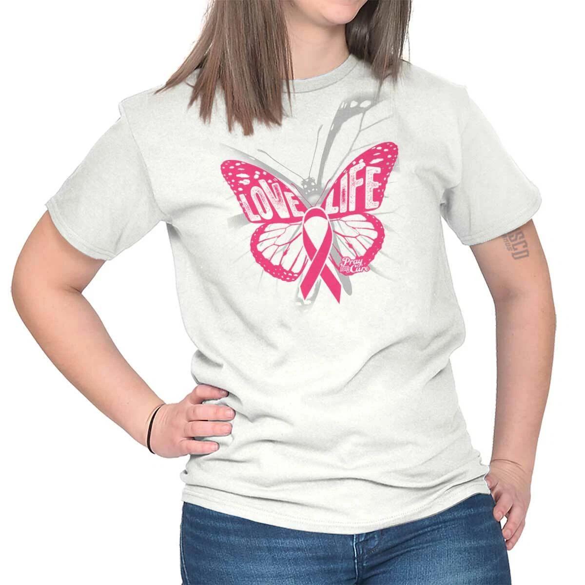 Breast Cancer Butterfly Fight Survivor Gift Womens Crewneck T Shirt Tees Tops L