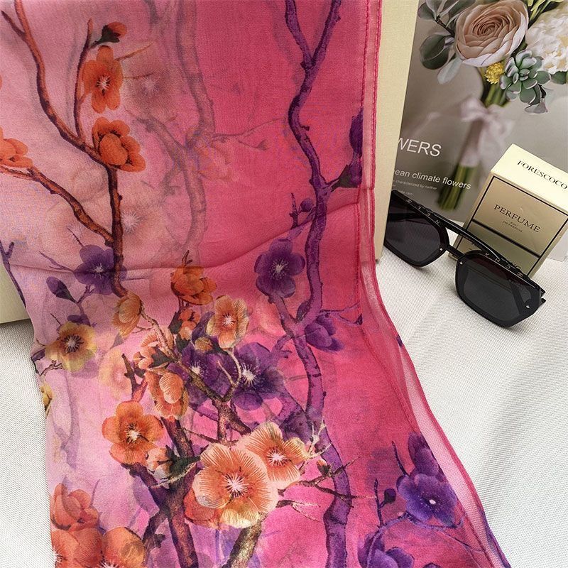 Summer Thin Silk Scarf for Women's High-end Georgette Scarf Long Versatile Fashion Shawl Scarf Beach Towel
