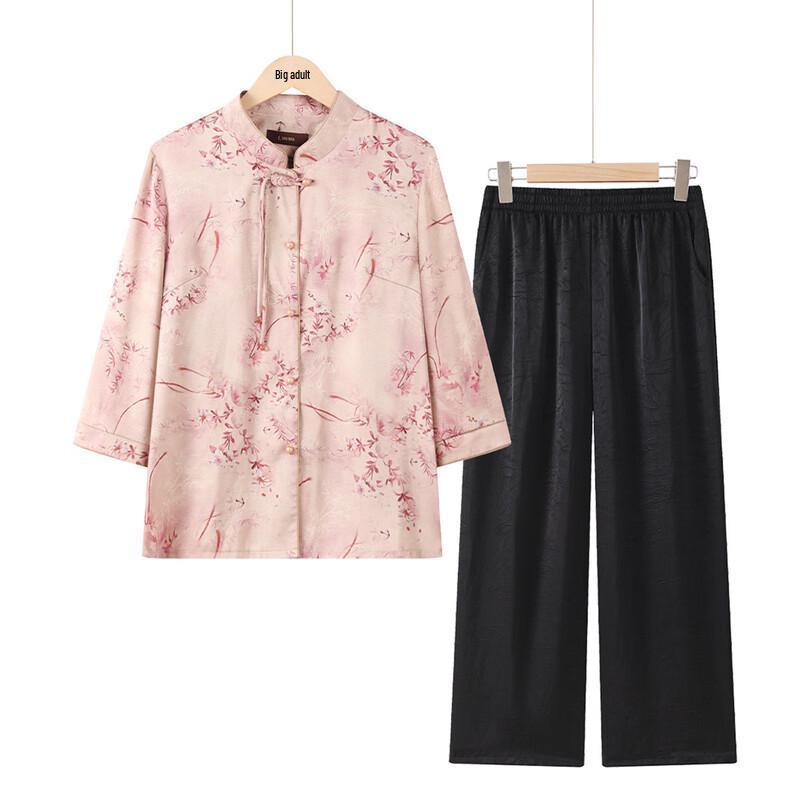 Damen Sommer 3/4 Ärmel Stehkragen Hemd Set für mittleres und älteres Alter