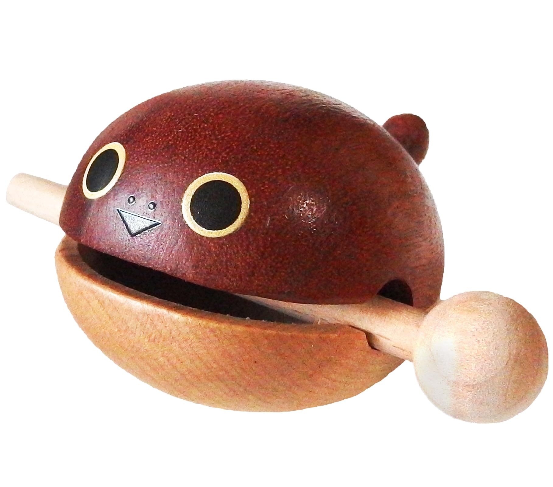 

Silver & Style Mokugyo (wooden fish) and Drumstick Set, a cute mini wooden Buddhist altar ornament with a whale design (brown, medium size)